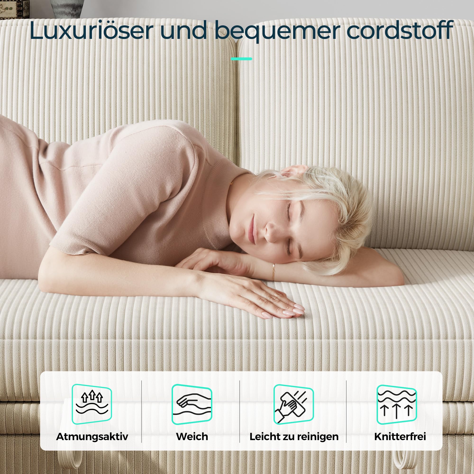 LINSY HOME Schlafsofa Ausziehbarer Couch, Ecksofa mit Schlaffunktion, Stauraum, Cord-Bezug L-Form Modulare Sofas mit Chaiselongue für Wohnzimmer und Wohnungen (Beige, L-Form)