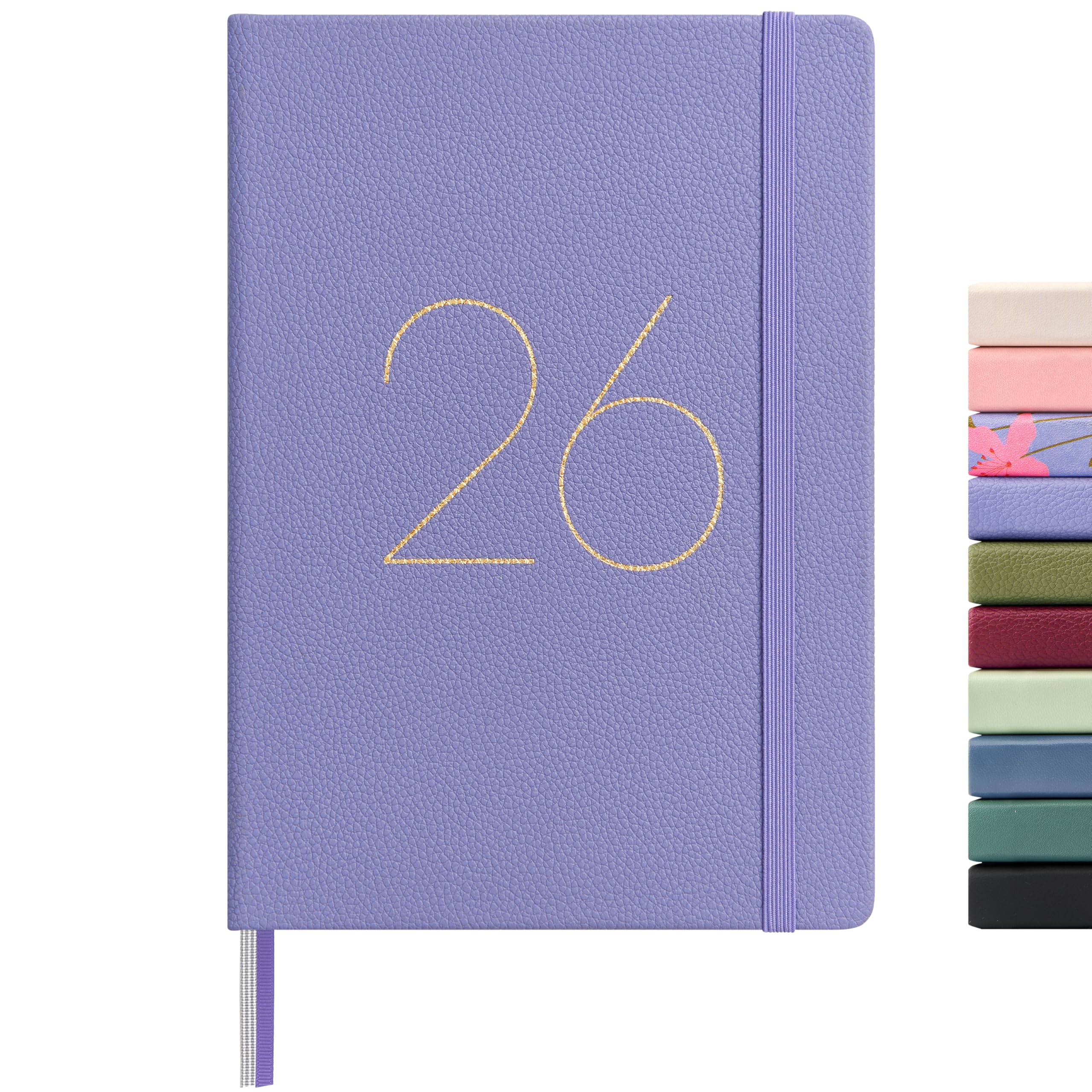 And Per Se 2026 Planner with Pattern-Daily, Weekly & 15-Monthly Leather Hardcover Planner, 5.7" x 8", Daily Schedule, Monthly Tabs, 100 GSM Thick Paper, Back Pocket(Lavender)