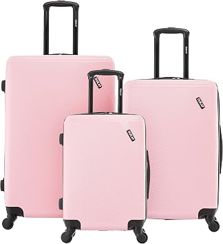 DUKAP DISCOVERY Luggage with Spinner Wheels | Spacious Durable Lightweight Hardshell Suitcase, Travel Sets with Handle and Trolley | 20/24/28 3 Piece Luggage Set | Pink