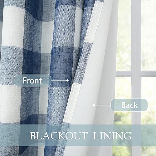 Vista 151 de DriftAway - Cortinas de ojales opacas, patrón a cuadros, forro térmico con aislamiento, blackout, impresas a cuadros, 2 capas, juego de 2 paneles