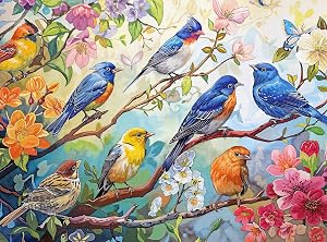 Cross & Glory - Birdsong in Bloom - 1000 Piece Jigsaw Puzzle for Adults | Audubon Birds | Perfect for Nature Lovers