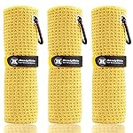 Handy Picks Microfiber Golf Towel (16 X 16) with Carabiner Clip, Waffle Pattern Golf Towel Hook and Loop Fastener - The Convenient Golf Cleaning Towel Yellow