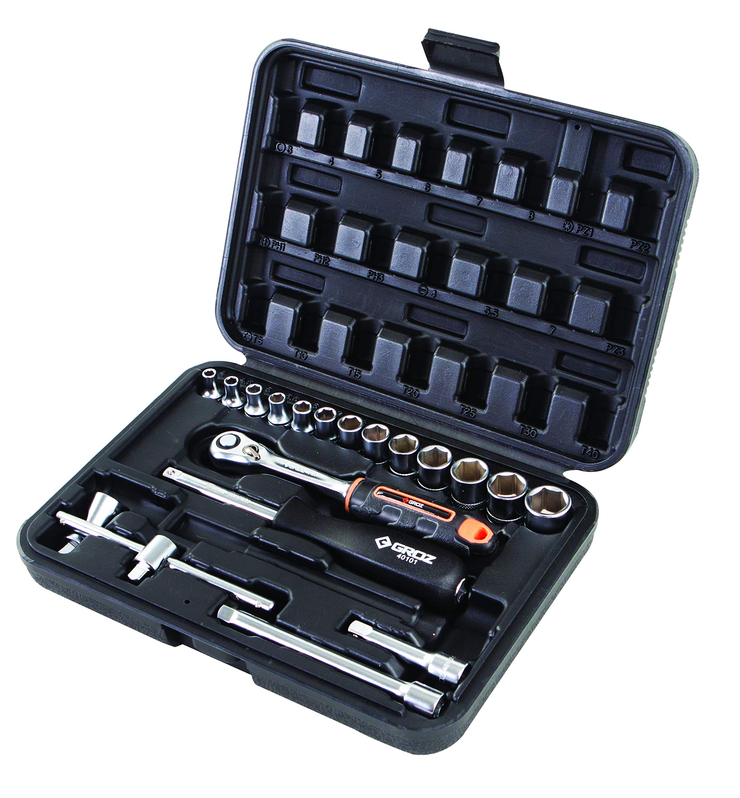 Groz KIT/SKT/H/1-4/19/UG Hand Socket 1/4 Inch Drive Hex 19 Pieces