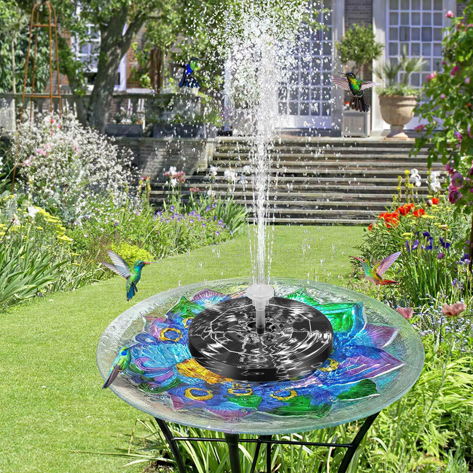 Kasanni Fontana Solare 3w Fontana Da Giardino Esterno Solare Con Led Luce, 6 Ugelli Fontana Solare Per Laghetto Adatto Per Giardini, Vasche Per Uccelli, Stagni