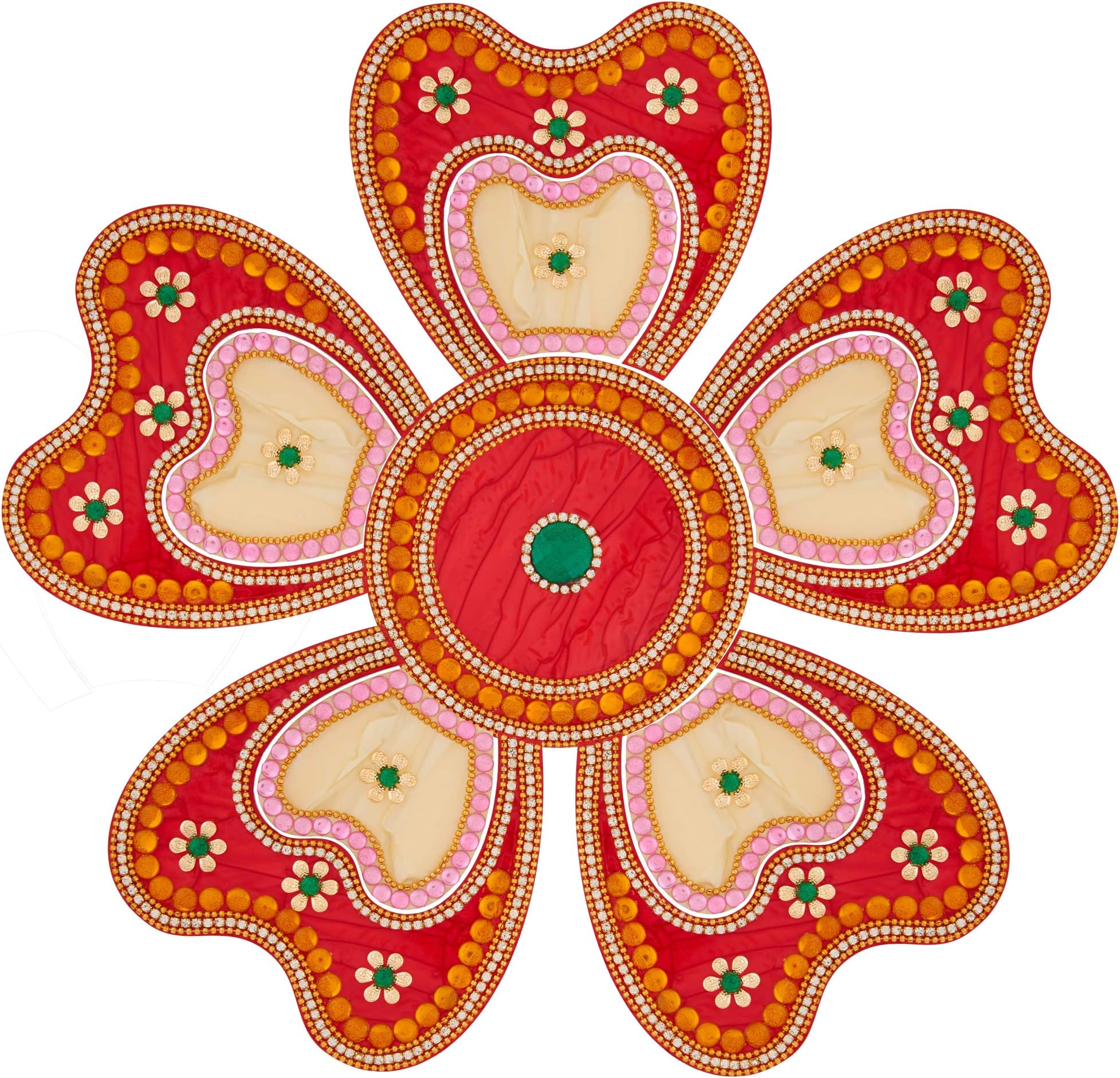 The Indian Storeroom Diwali Floor Rangoli Design Studded Stones & Sequins Traditional Festive Home Decorations (Red Off White)