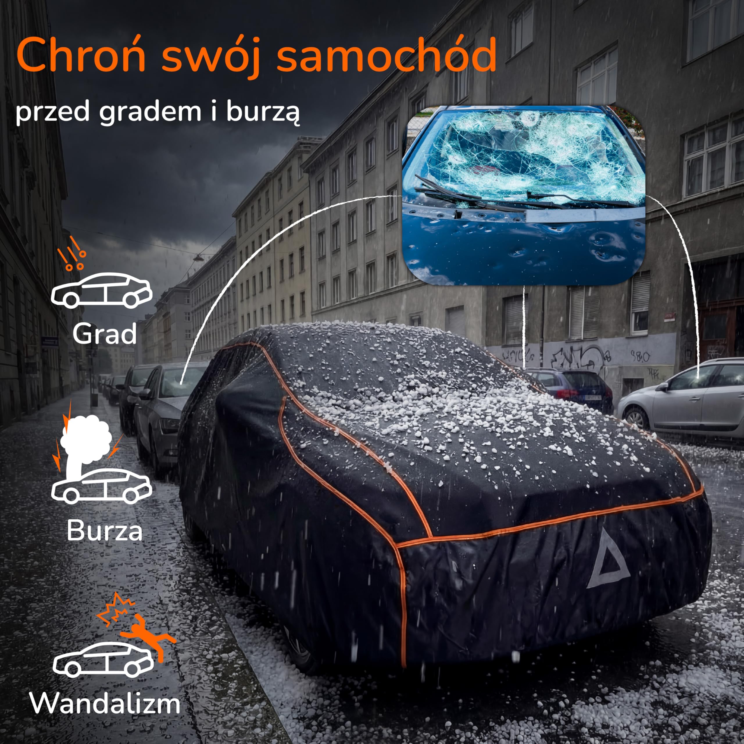 Upgrade4cars Zewnętrzny pokrowiec na samochód odporny na grad, uniwersalny pokrowiec na samochód na lato i zimę, pokrowiec na samochód na zewnątrz - L (485x186x120 cm)