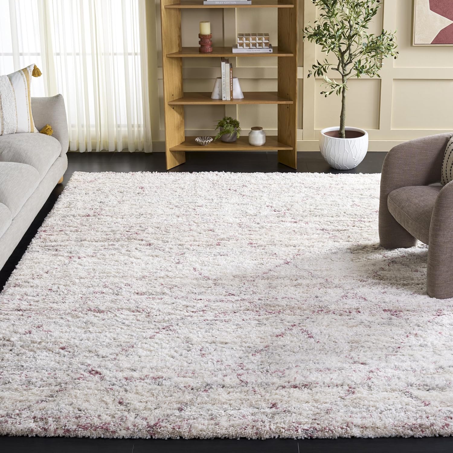 SAFAVIEH Fontana Shag Collection Area Rug - 9' x 12', Pink & Ivory, Trellis Pattern, Non-Shedding & Easy Care, 2-inch Thick, Ideal for The Living Room, Dining, Bedroom (FNT886U)