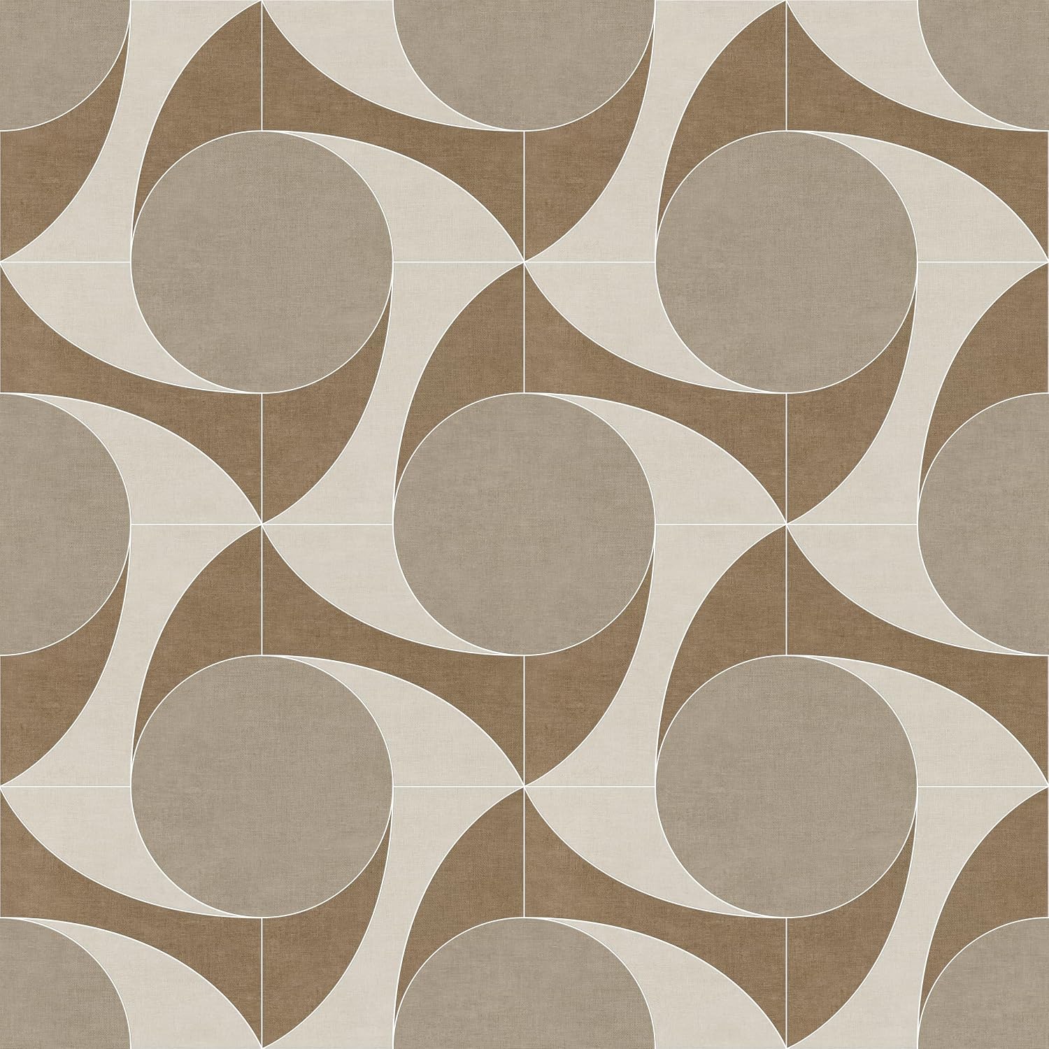 Chunlei Peel and Stick Wallpaper, Beige Retro Geometric Circle Pattern, 236in x 17.7in, Waterproof Vinyl, Removable Reusable, Eco-Friendly, for Bedroom Living Room Rental Apartment