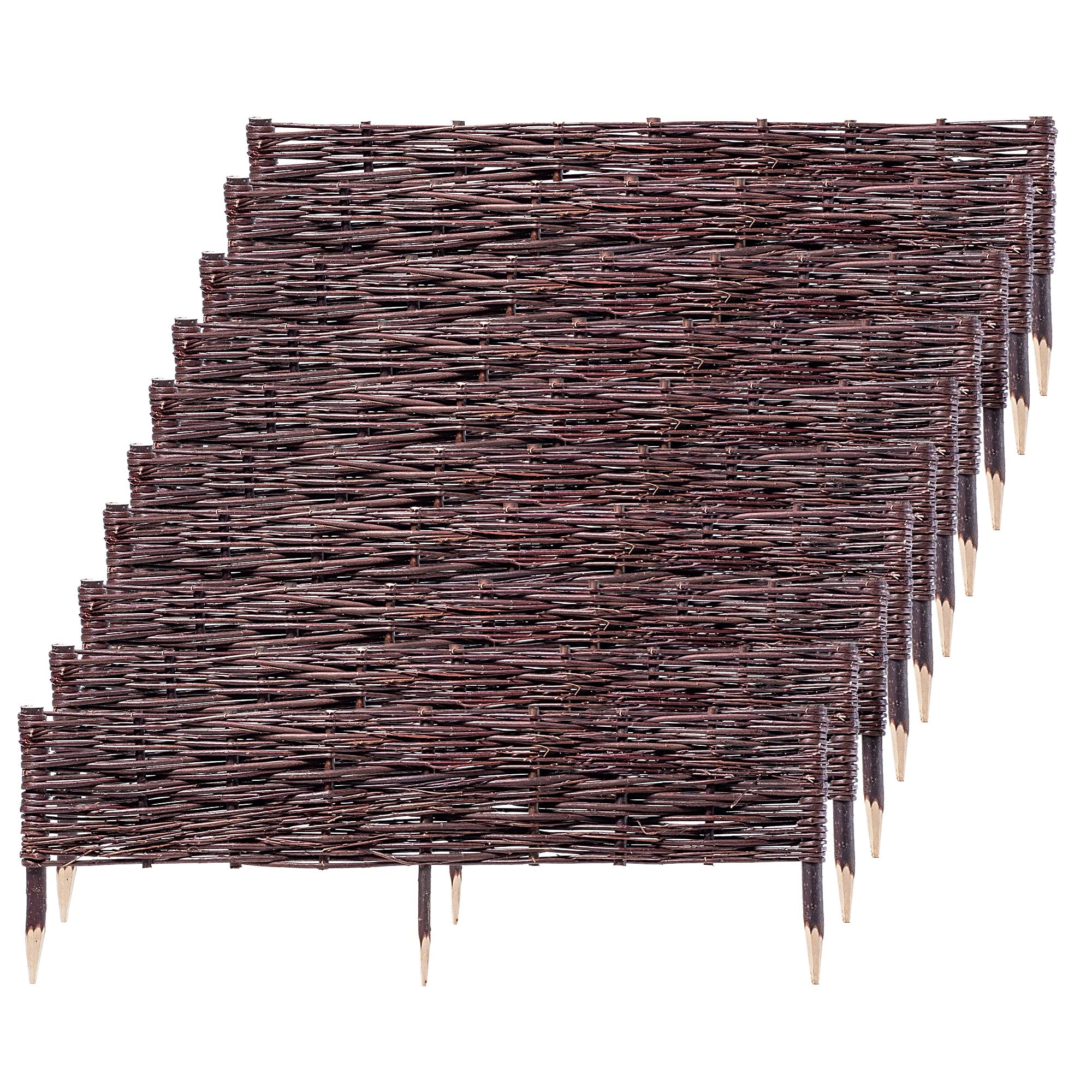 KADAX Palizzata in salice, recinzione in vimini naturale, recinzione in vimini fatta a mano, recinzione da giardino per delimitazione di sentieri e aiuole, bordo per prato (10 pezzi da 100 x 20 cm)