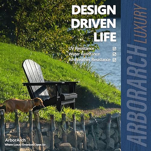 Miniatura 6 de Juego de 2 sillas Adirondack plegables al aire libre para patio, sillas ajustables de polietileno de alta densidad con textura de madera con soporte