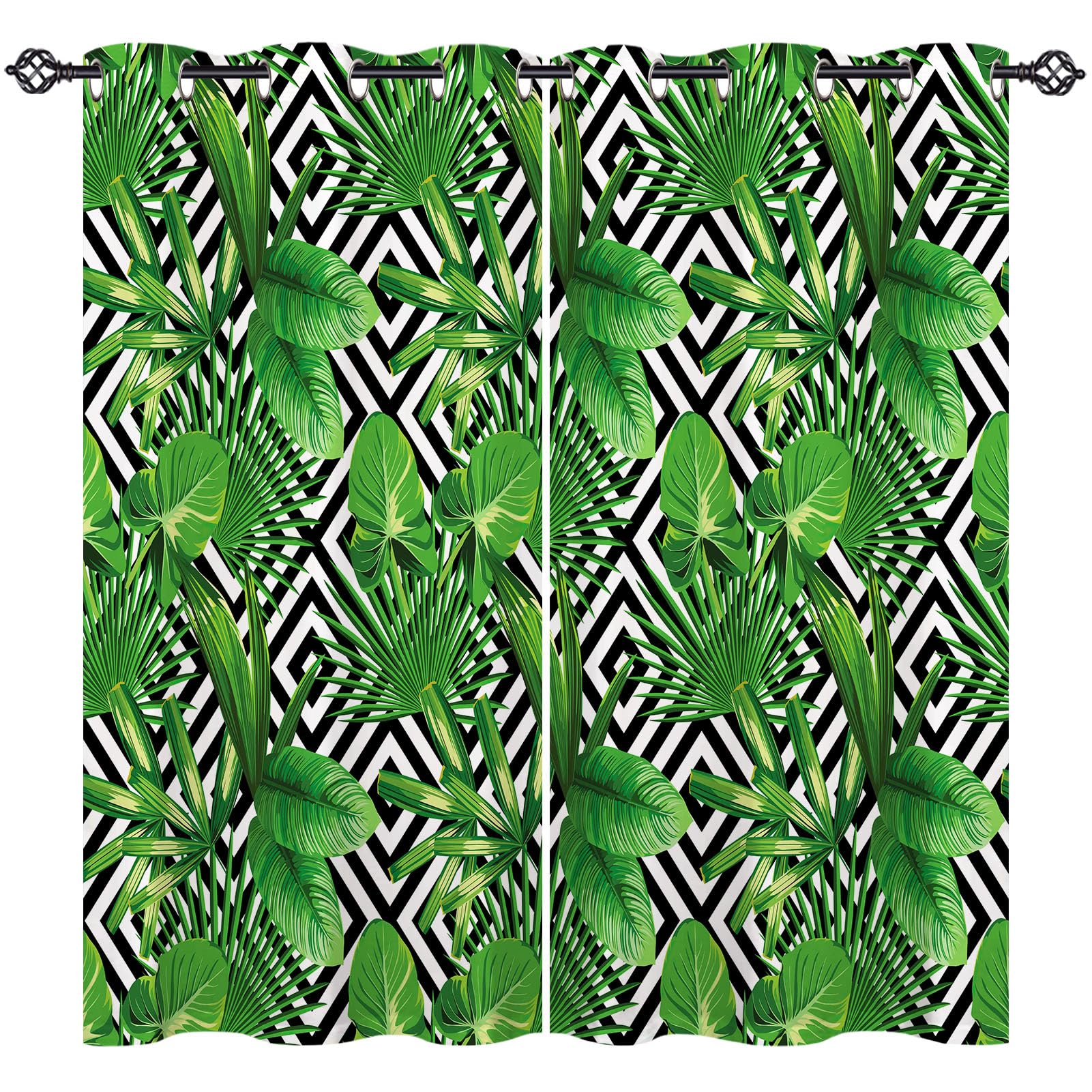 ANHOPE Tropical Leaf Curtains Eyelet Ring Top Blackout Thermal Insulated Curtains Geometric Exotic Jungle Plant Palm Leaf Print Pattern Soft Window Drapes for Bedroom Living Room 30 x 63 Inch 2 Panels โ image 1