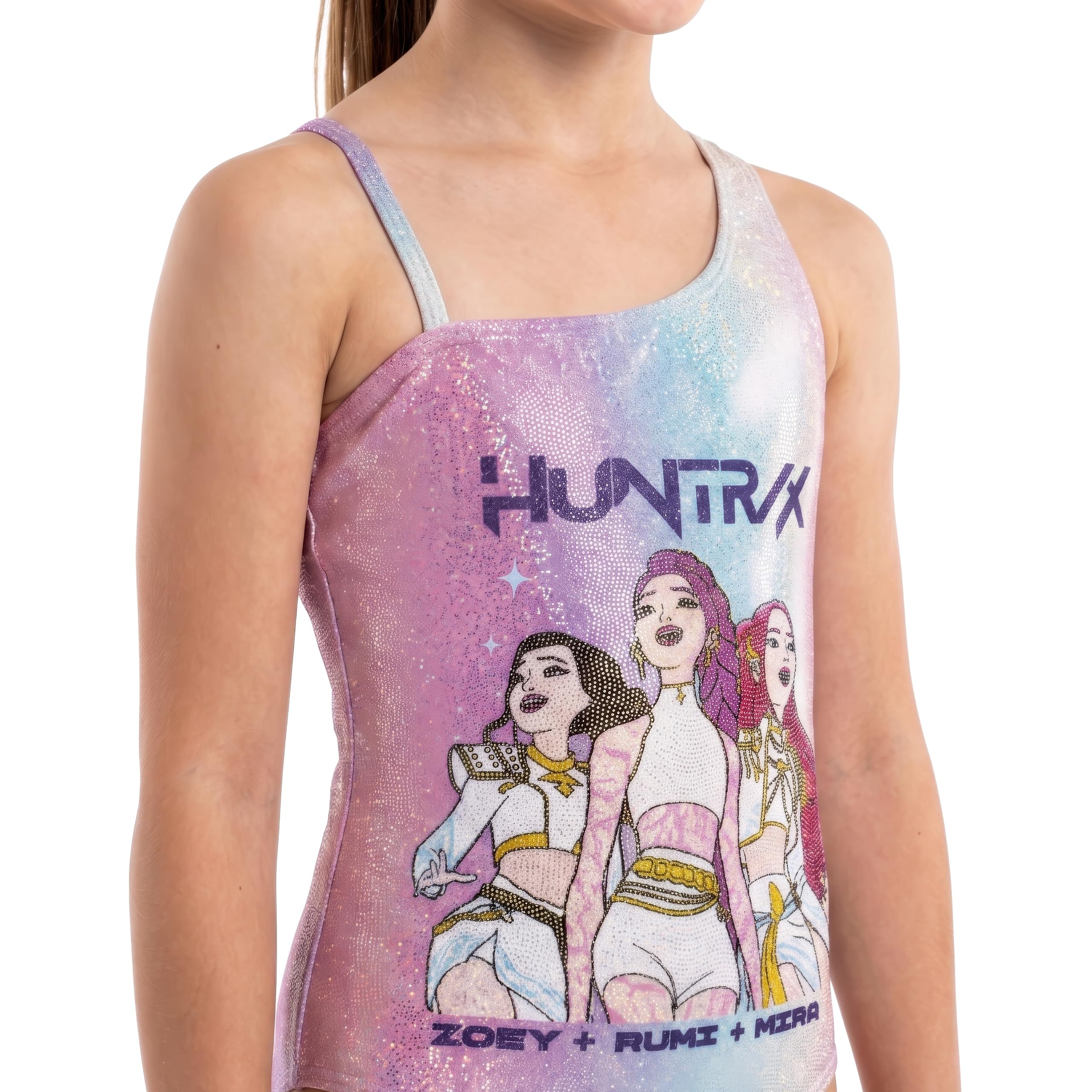 KPop Demon Hunters Huntrix Costume Piscina Bambina, Costume Nuoto Bambina Intero Olografico con Zoey, Rumi E Mira