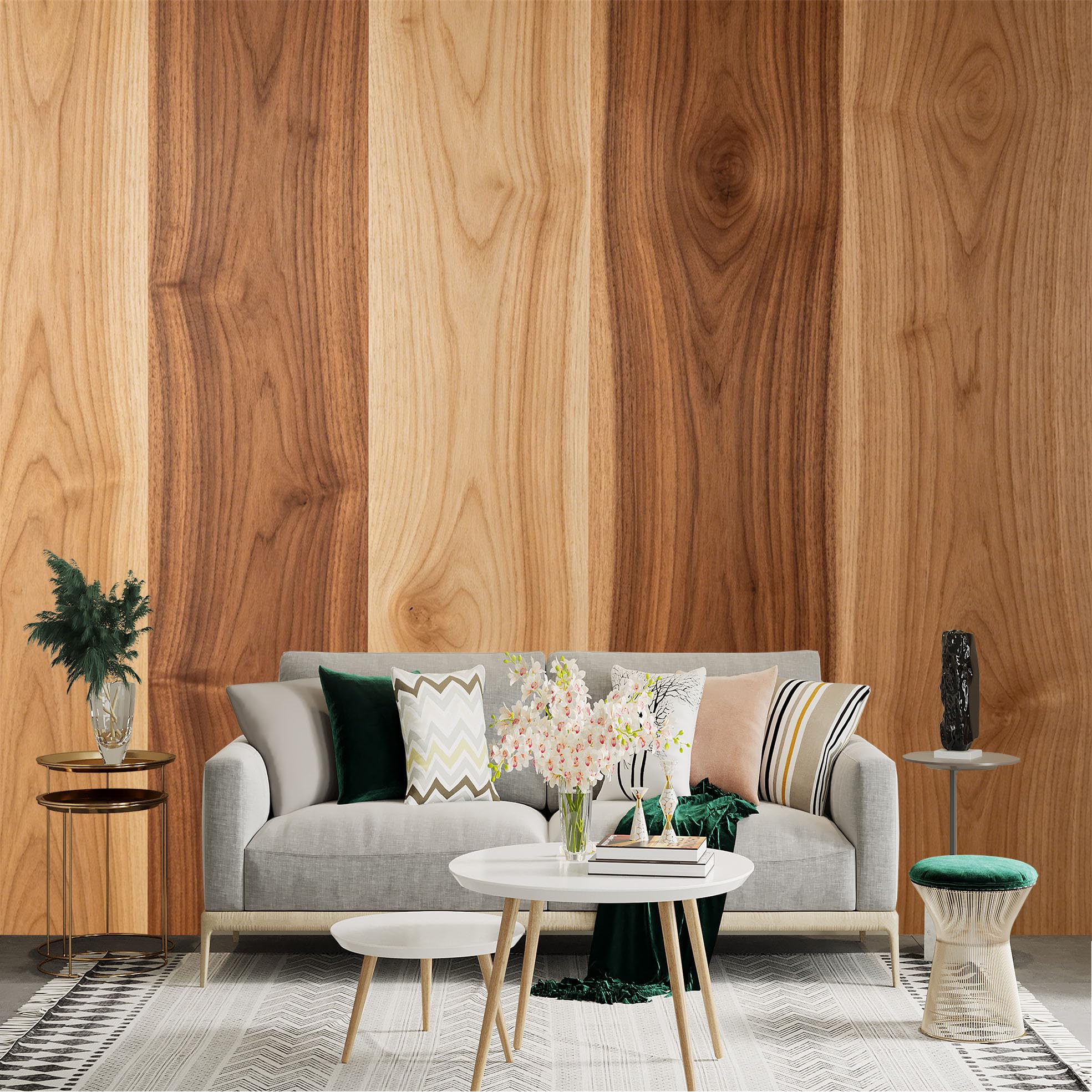 Lnzczhyre Dbh260521951 Custom Size Wall Sticker Mural， Natural Wood Grain Pattern， Rustic Walnut Timber Texture， Vertical Plank Design， For Wall Decoration， Peelandstick Wall Decals.
