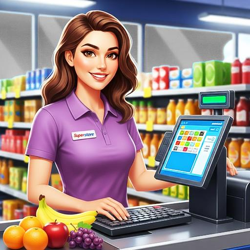 Simulador de gerente de compras de supermercado: juego de gestión de tiendas y organización de cajeros
