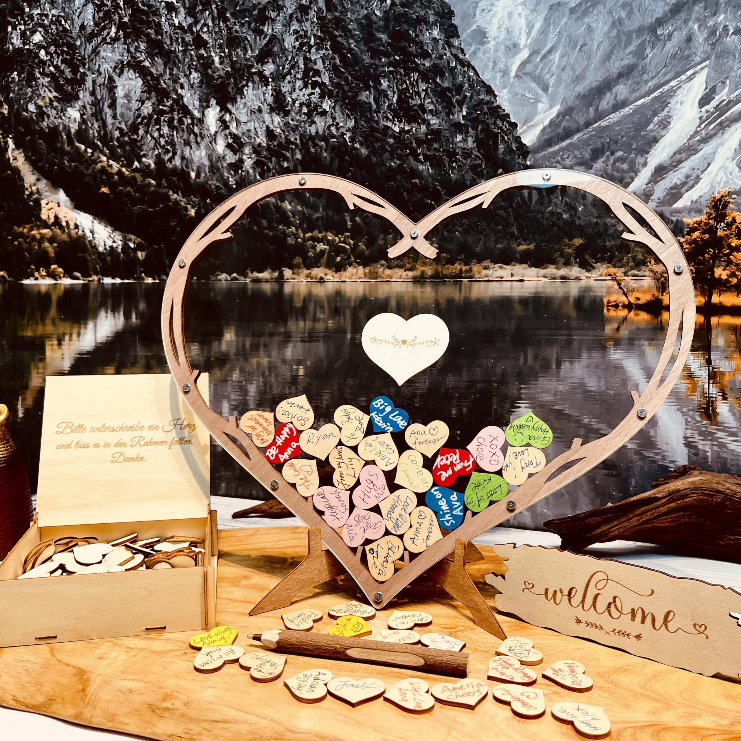 Libro degli ospiti Matrimonio Cuore con Doppio Acrilico DIY Cuori