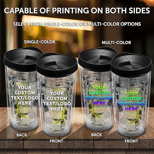 Miniatura 6 de Vasos de plástico de doble pared personalizados con tapa deslizante, 14 onzas, paquete de 10, texto personalizado, logotipo, tazas de café de viaje