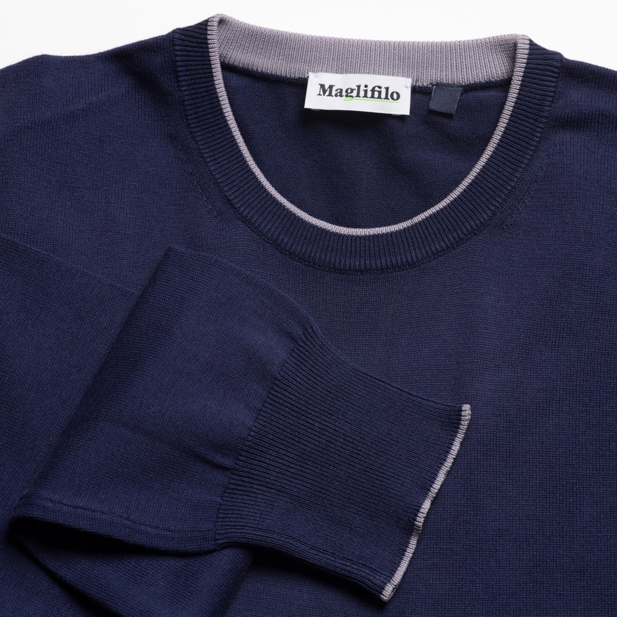 Maglione Cotone Uomo Manica Lunga – Girocollo Classico | 100% Cotone con Profilo, Morbido e Traspirante, Stile Versatile ed Elegante – Made in Italy – Idea Regalo con Scatola Inclusa