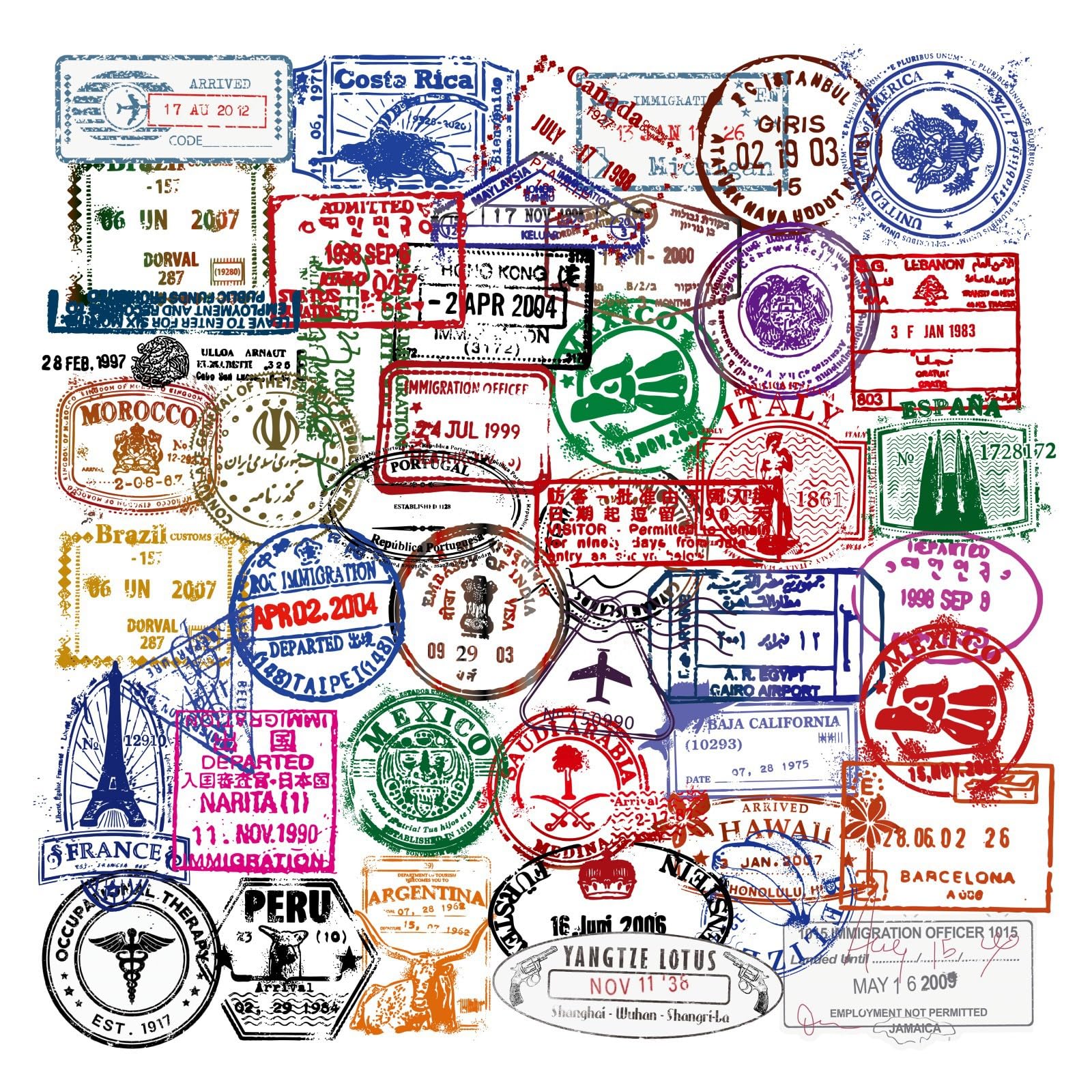 Merzio 110 Pcs Vintage Travel Stickers for Scrapbooking, Waterproof Transparent Postmark Stamp Stickers for Laptop, Suitcase, Water Bottle, Journal, Aesthetic Retro DIY Crafts Decal