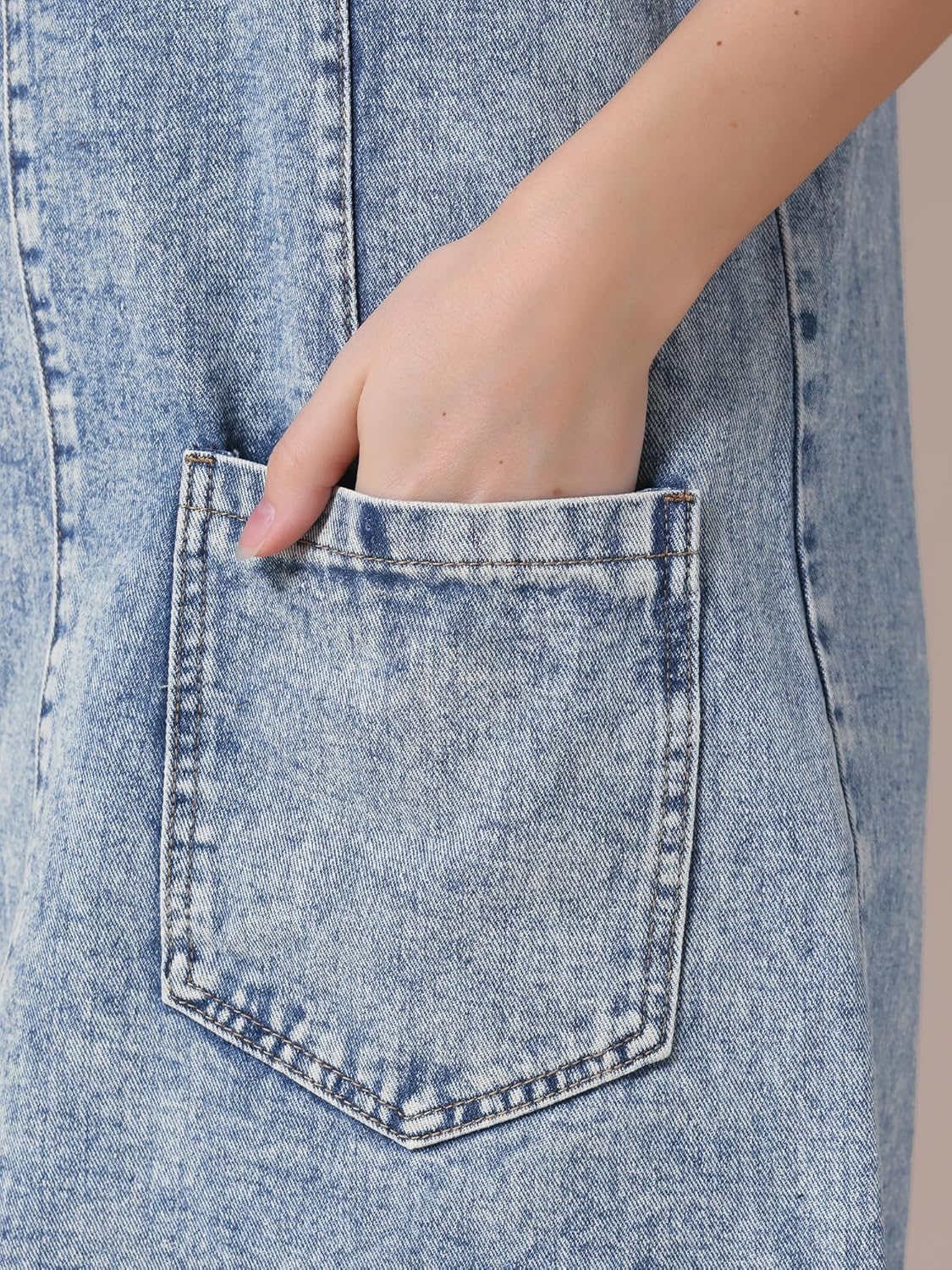 Women's Denim Overalls Roller Romper Loose Casual Sleeveless Pinafore Mini Dresses - Image 5