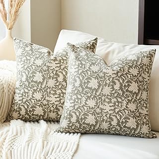 Floral Throw Pillow Covers 18x18 Farmhouse Block Print Pillow Covers Dec...