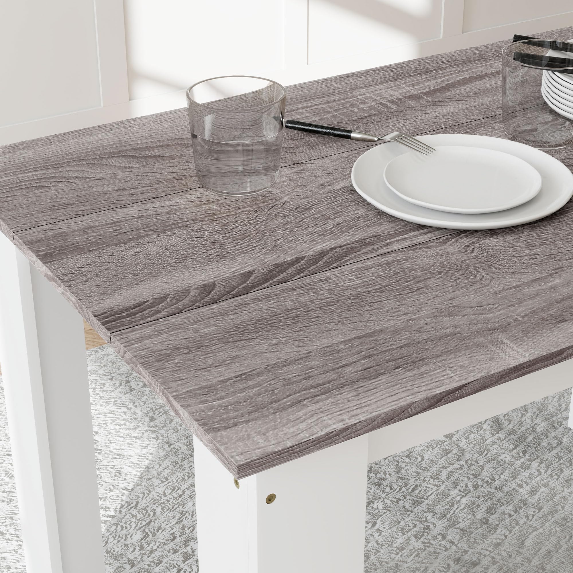 HOMCOM Table à Manger rectangulaire pour 4 à 6 Personnes, Table de Cuisine, 120 x 69 x 75 cm, Style Moderne, Pieds triangulaires Plus Stable, Gris et Blanc