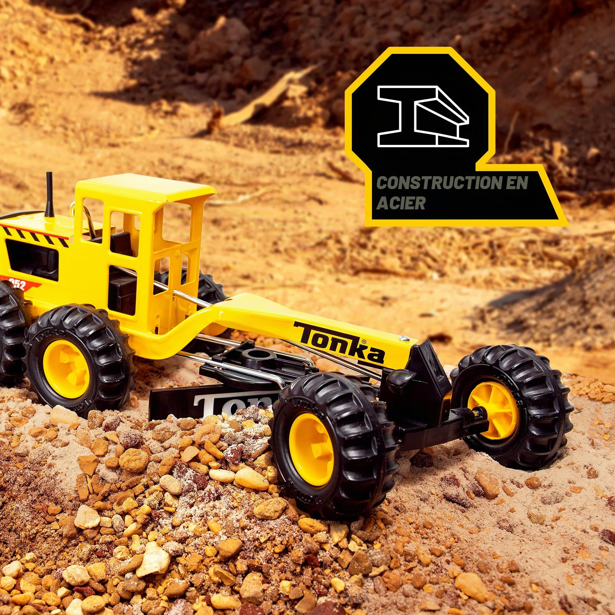 Steel Classics Niveleuse,Tonka, Jouets de construction pour enfants, Jouets de véhicules de construction pour le jeu créatif, jaune-noir, cadeau pour garçons et filles à partir de 3 ans