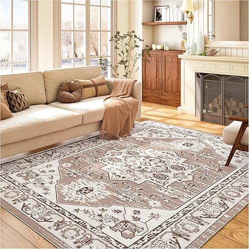 ubcindy Alfombra lavable de 5 x 7 pies, suave, antideslizante, bohemio, vintage, resistente a las manchas, parte trasera de goma, ligera para