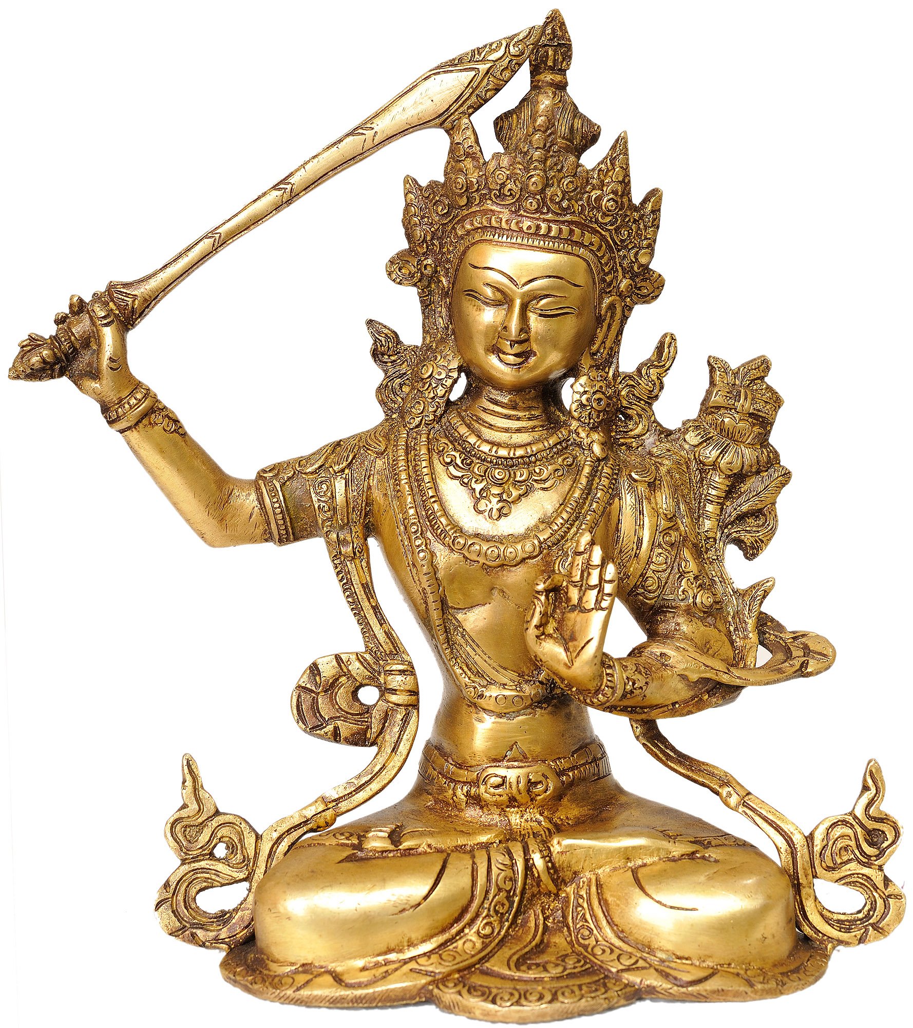 Exotic India (Tibetan Buddhist Deity Manjushri - Bodhisattva of Transcendent Wisdom - Brass Statue