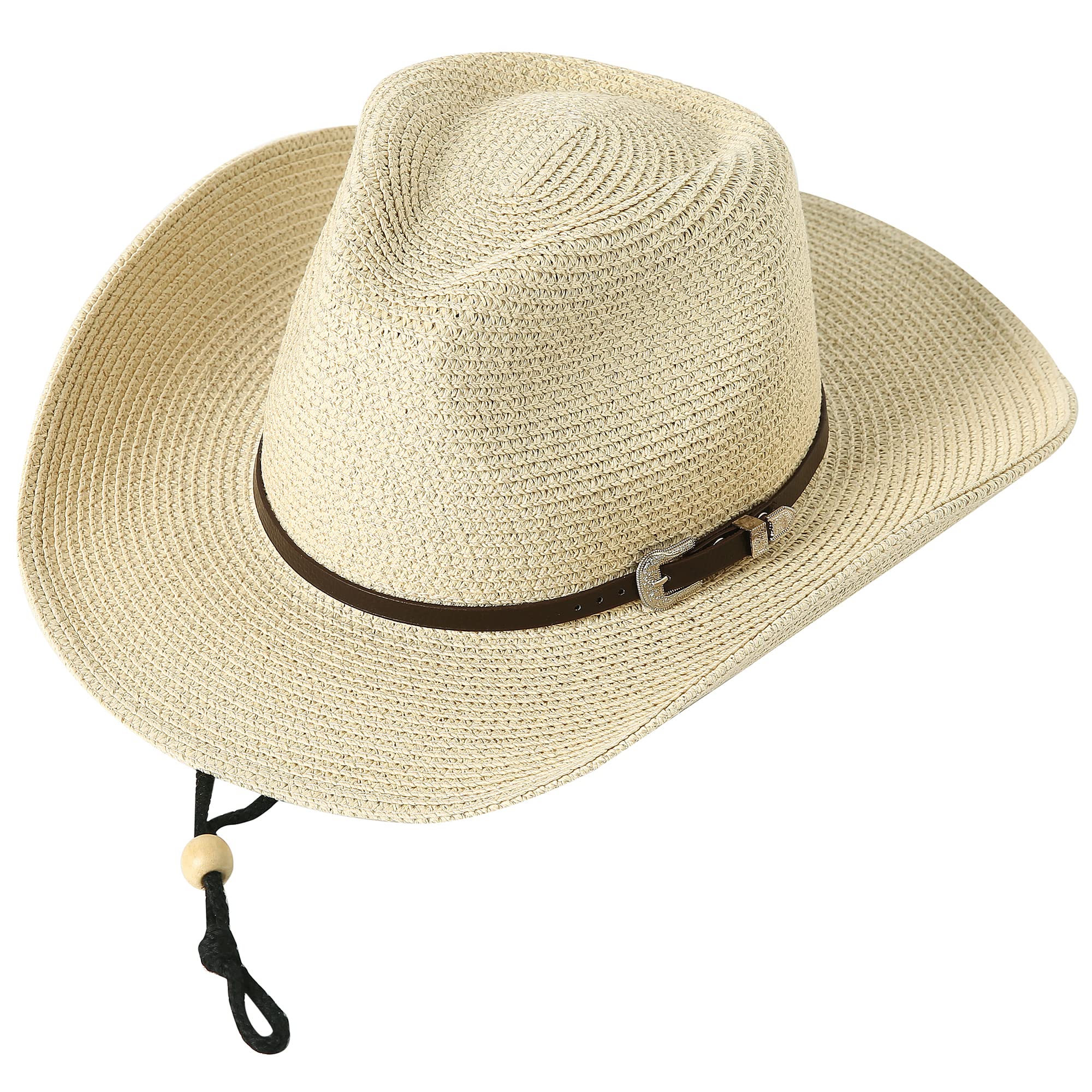 JOYEBUY Men Women Straw Sun Hat Summer Beach Hat Cowboy Straw Sun Hat with Wind Lanyard