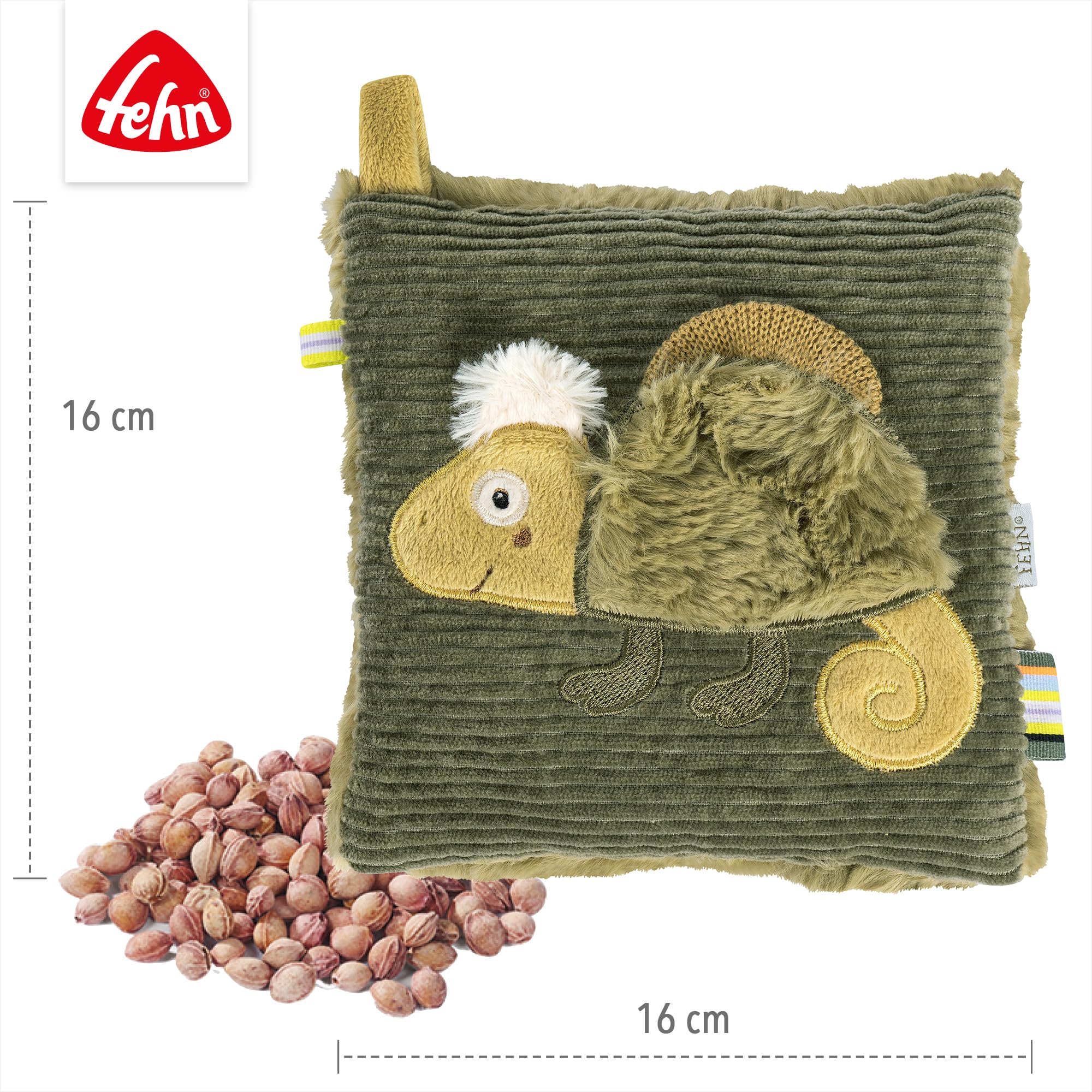 Fehn Kirschkernkissen Chamäleon – Kuschelkissen mit entnehmbarem Wärme-/ Kältesäckchen für Babys und Kleinkinder