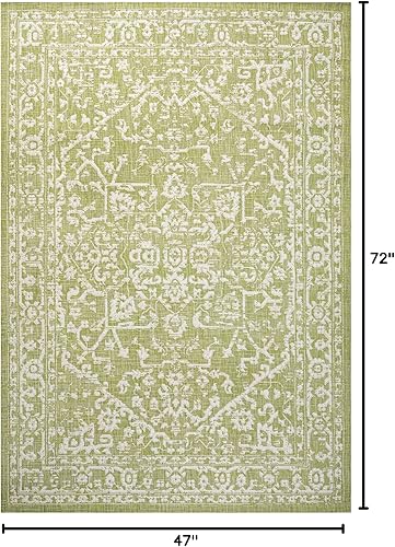 Miniatura 2 de Eyely BMS104D-4 - Alfombra bohemia con medallón texturizado para interiores y exteriores, rústica, dormitorio, cocina, patio trasero, patio, fácil