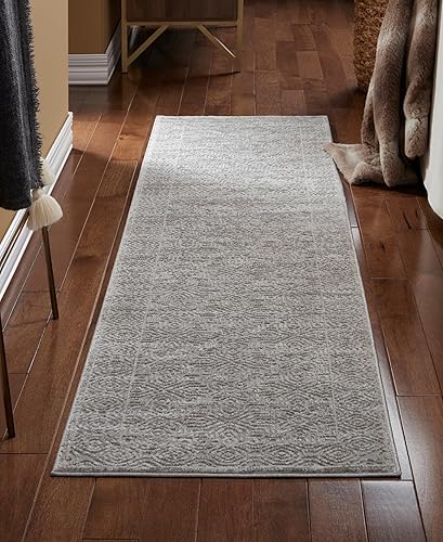 Miniatura 2 de TOWN & COUNTRY LUXE Maya Medallion Tile - Alfombra de pasillo neutra para interiores con textura alta-baja, gris, 1 pies 9 pulgadas x 7 pies 2