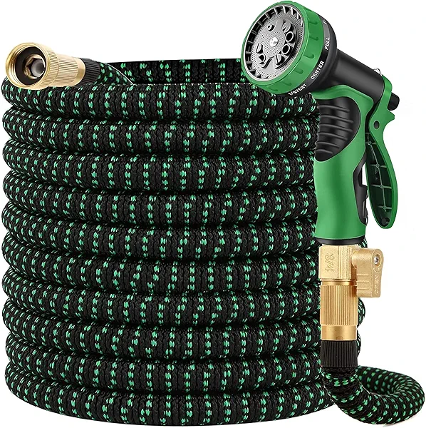100 ft Expandable Garden Hose, 2025 Upgraded Retractable Flexible Water Hose 100ft with 10 Function Spray Nozzle, Lightweight, Kink-free,Expanding Hoses With 3/4" Solid Brass Fittings