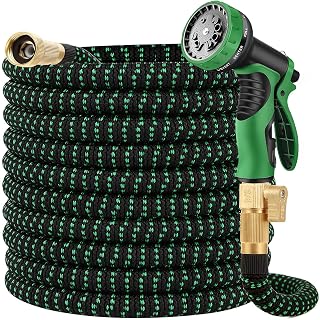 100 ft Expandable Garden Hose, 2025 Upgraded Retractable Flexible Water Hose 100ft with 10 Function Spray Nozzle, Lightweight, Kink-free,Expanding Hoses With 3/4" Solid Brass Fittings - Amazon product rated Grade A