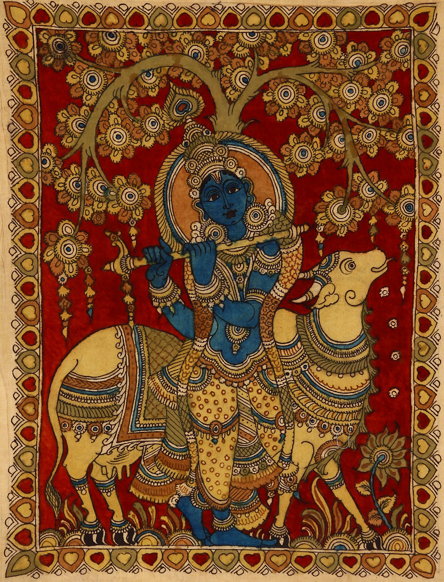 Peinture indienne Kalamkari Krishna sur coton idée cadeau pendaison de crémaillère
