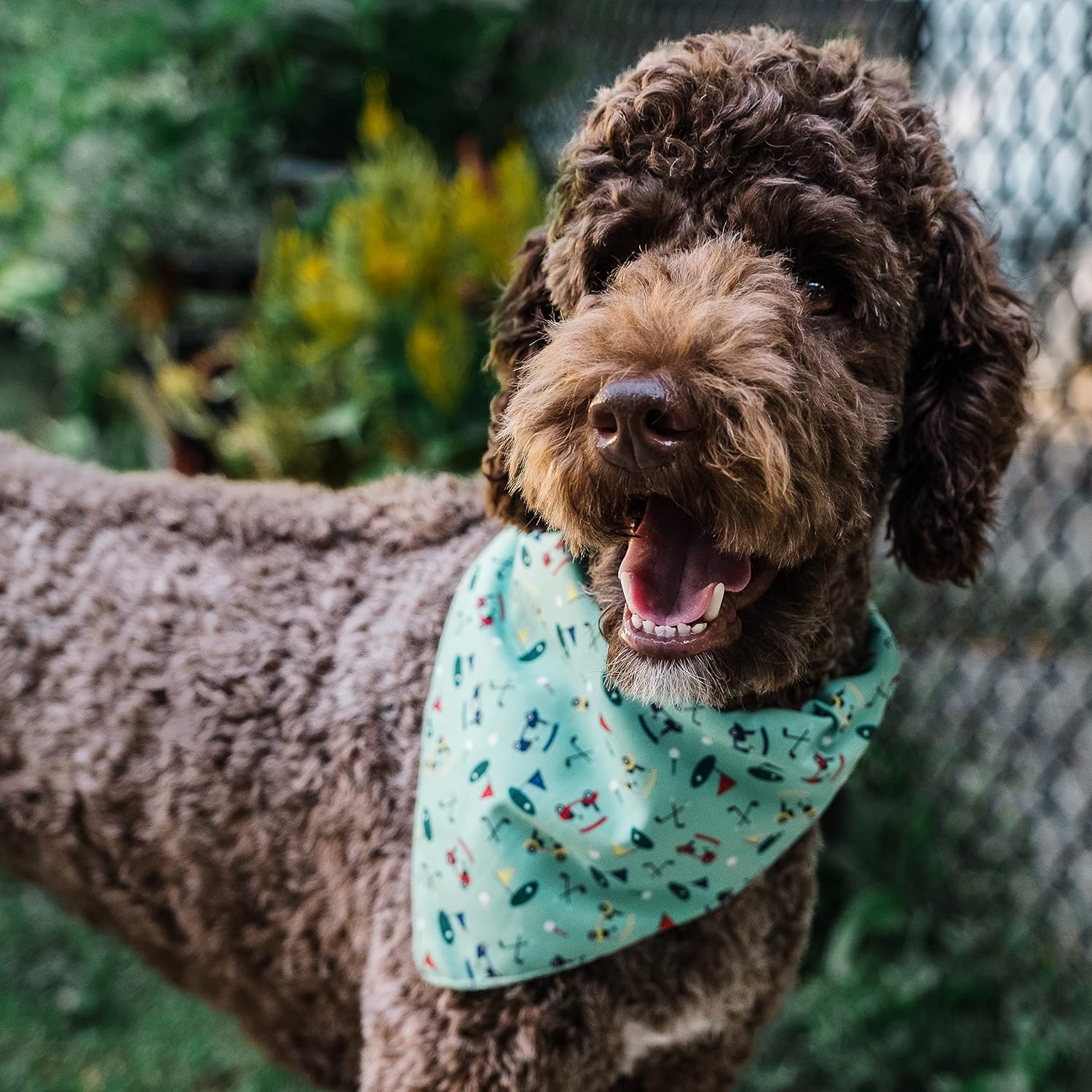 THE WORTHY DOG Classic Tie-Ol Dog Bandana – Soft Cotton Flannel Square Pet Bandana, Golf Pattern, Green, Large