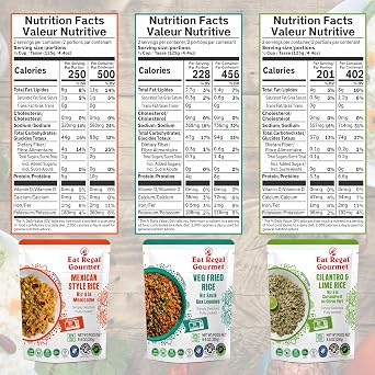 Eat Regal Ready-to-Eat Rice Trio 3 Gourmet Flavors in 6 Microwaveable Pouches Includes Veg Fried, Mexican Style & Cilantro Lemon Quick, Healthy, No Gluten, Fully Cooked