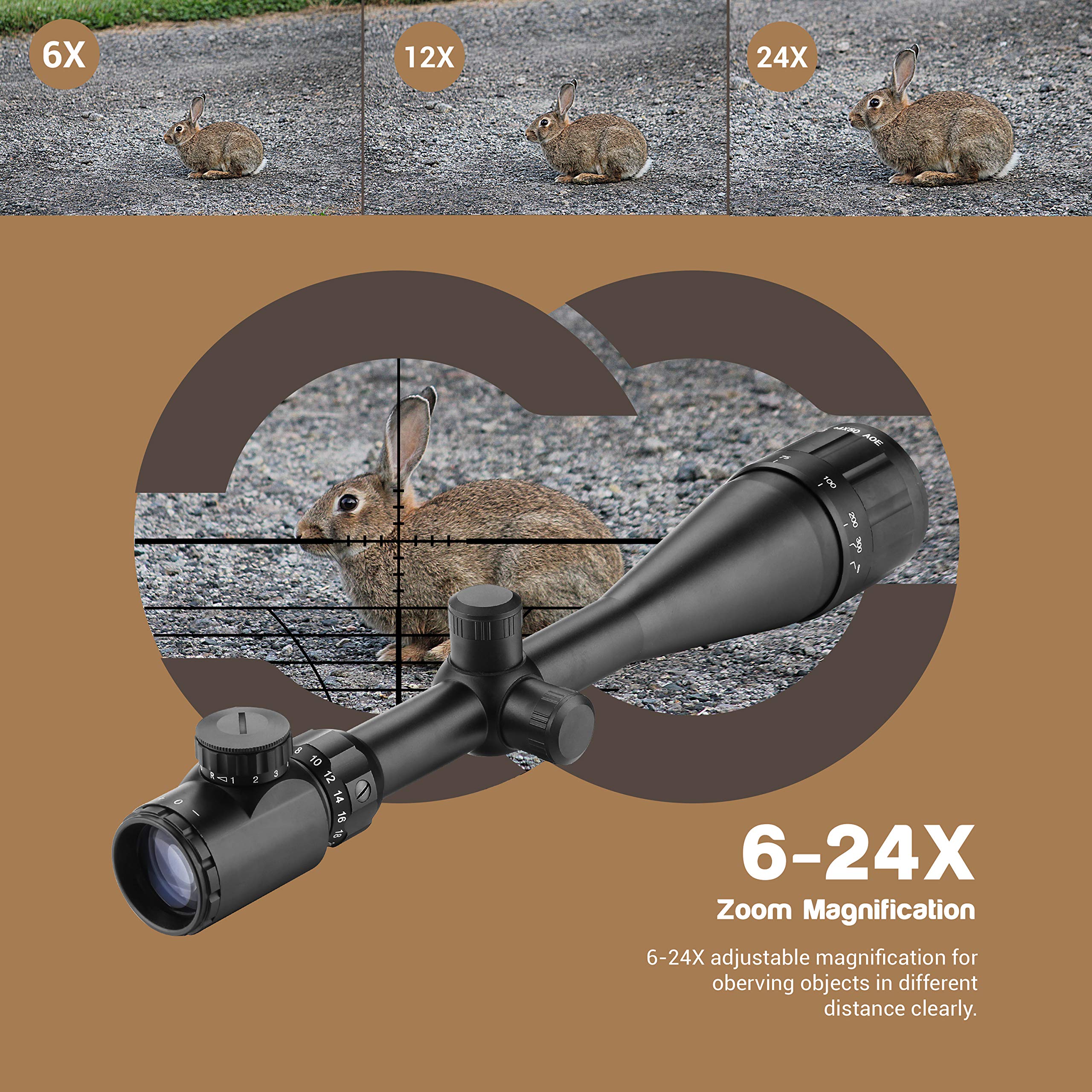 ESSLNB Mirino Softair 6-24x50 Ottica Softair con Mil-Dot Telemetro AOEG 5 Impostazioni di Luminosità Red Dot 20mm/22mm Picatinny Binario di Guida e per Caccia