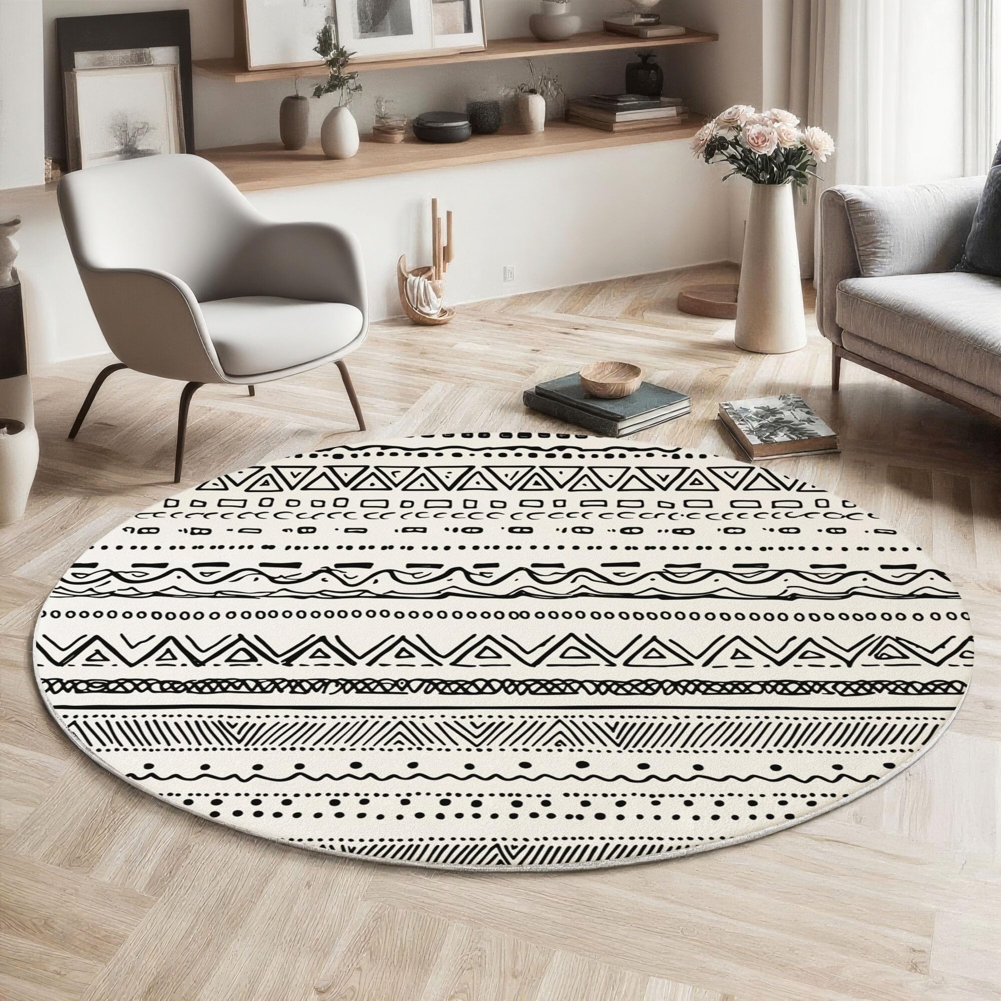 Tapis rond poil bas lavable en machine pour éliminer la saleté du salon