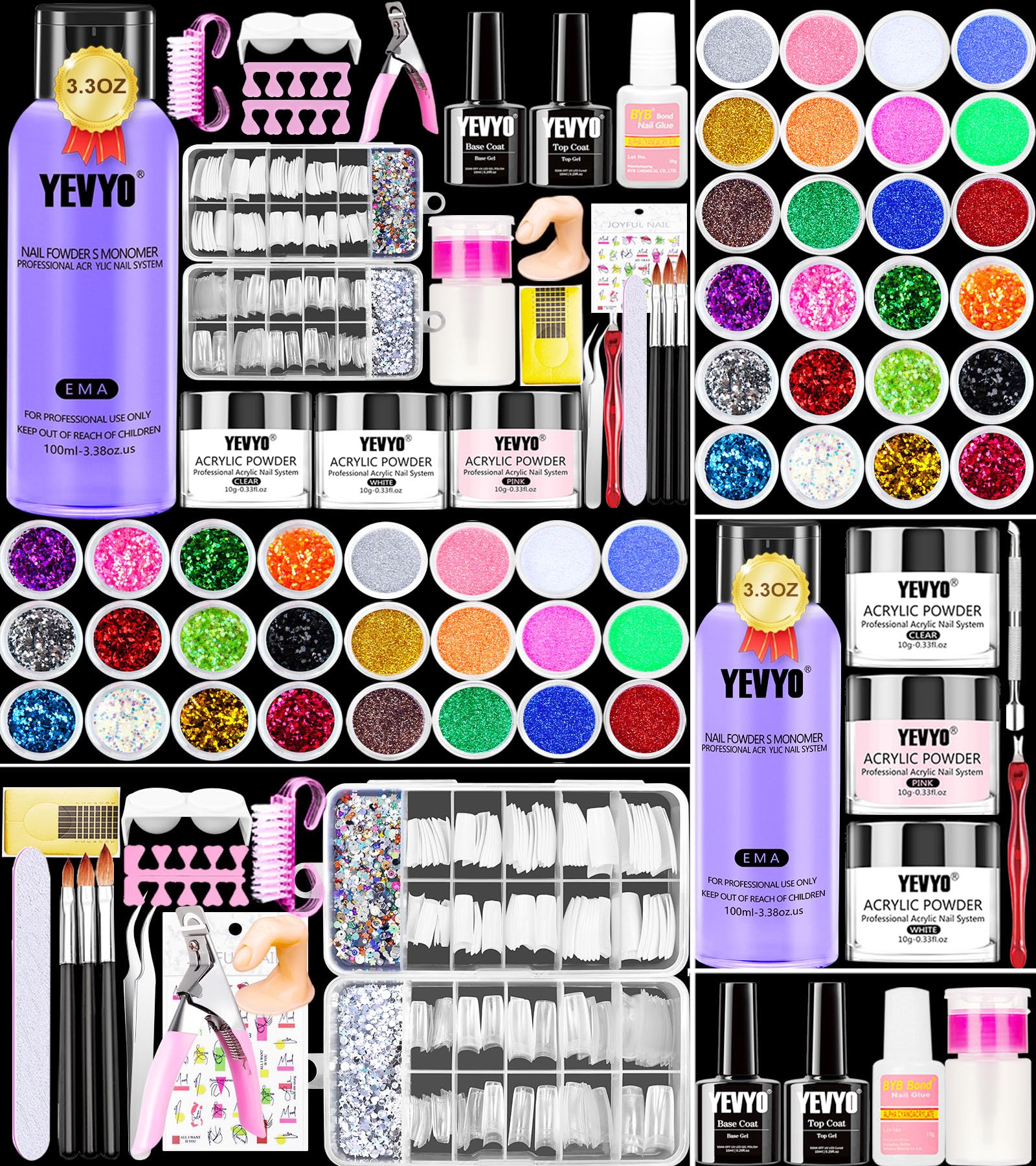YEVYOAcrylic Nail Kit, Nail Kit for Beginners and Professional with Everything, Nail Starter Kit with Acrylic Powder Liquid Monomer, Nail Glitter and Tools