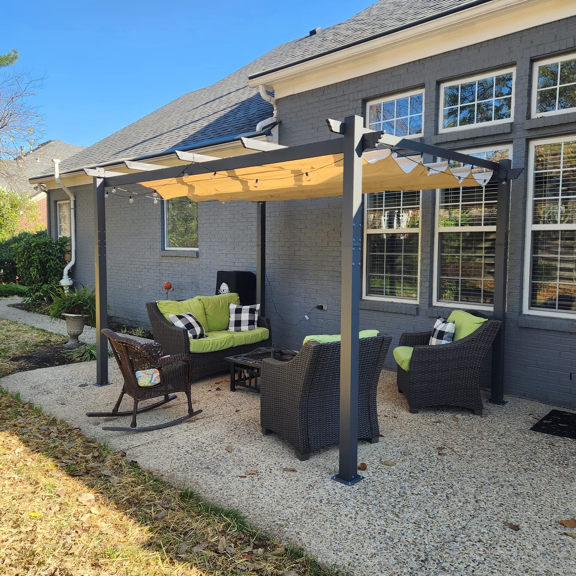 PURPLE LEAF 3.3 X 4 M Metal Pergola with Retractable Roof, Large Garden Pergola for BBQ, Outdoor and Patio, Beige