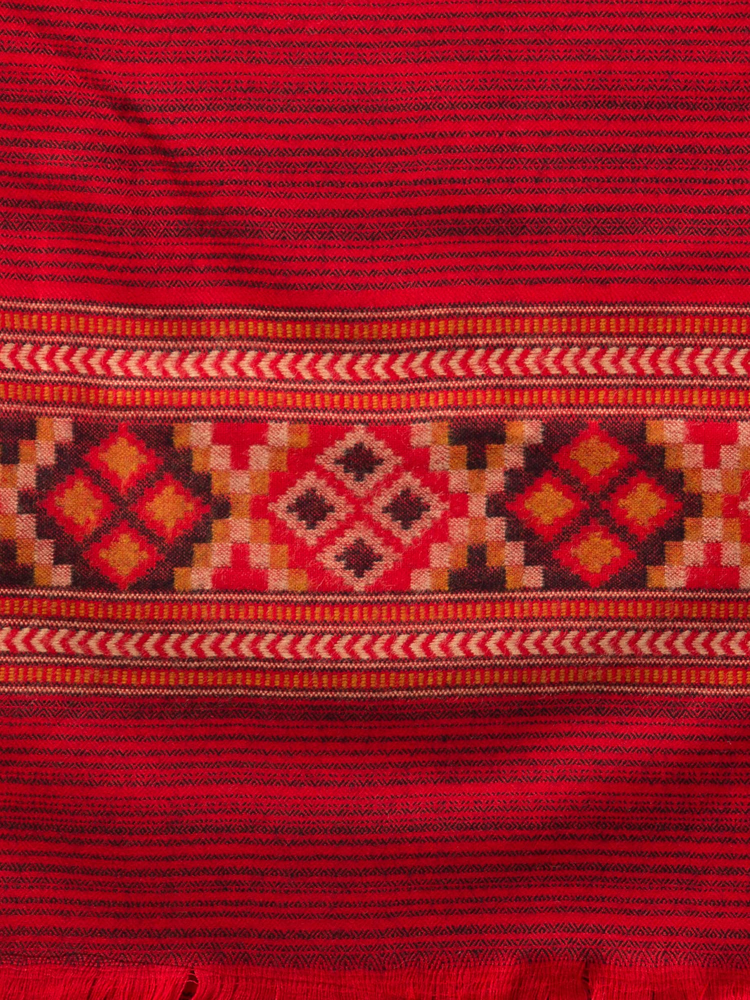tweedle Kullu Shawl/Stole for Men Inspired by Himachal Handicraft, Traditional Stripes Design - Red 4