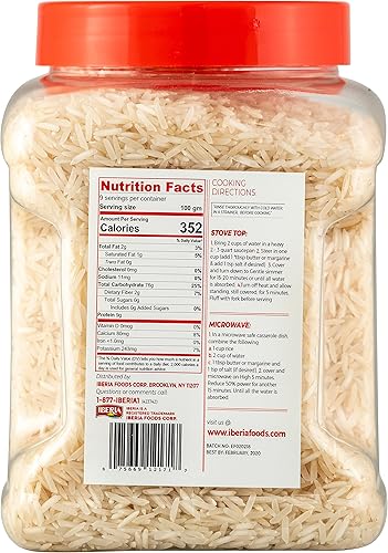 Miniatura 2 de Iberia Tarro de arroz Basmati, 2 libras, grano extra largo, arroz basmati blanco indio envejecido naturalmente, arroz basmati natural en tarro de