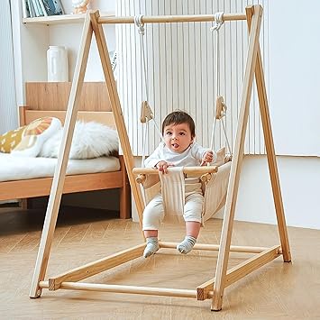 Avenlur Spruce Baby and Toddler Foldable Swing Set with Stand - Premium Montessori, Waldorf Style Self-Standing Indoor Swingset for Children 6m to 3 Yrs - Perfect for Home, Child Day Care, Preschool