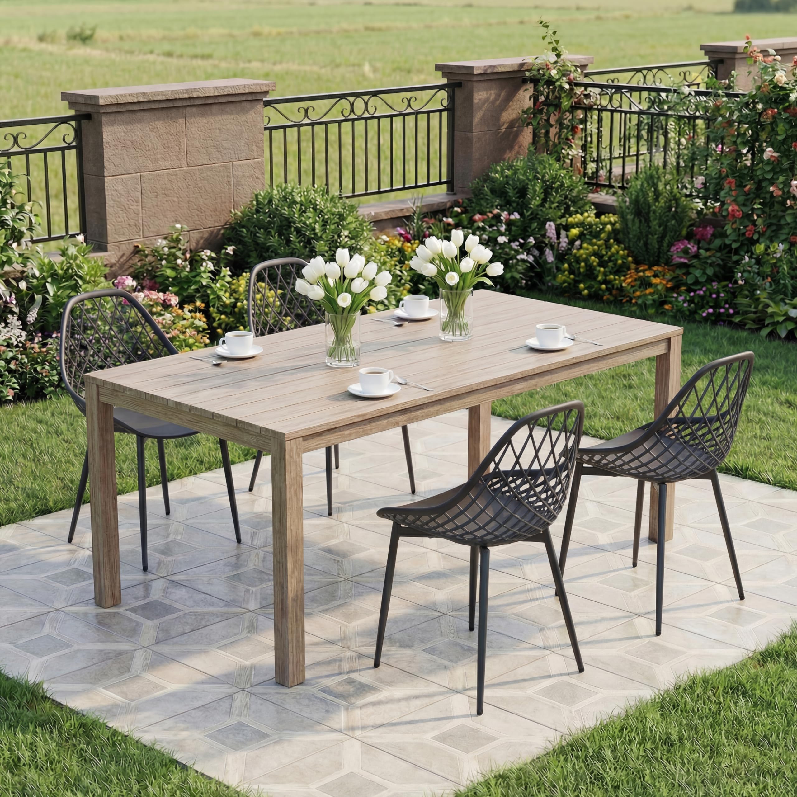 buybyroom Sillas Jardin Exterior, Juego de 6 Sillas Terraza Exterior con Patas de Metal y Respaldo de Plástico Ergonómico, para Jardín,Terraza,Balcon,Comedor,Reuniones, Salon, Recepción, Negras