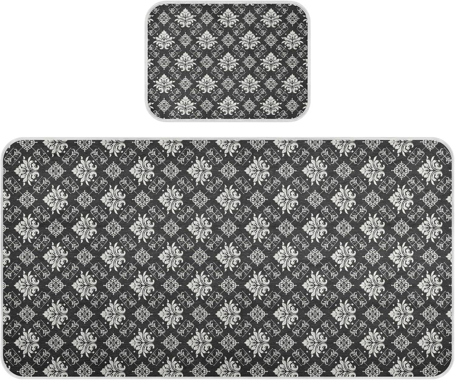 Baby Cooling Mat Black Baroque Motifs Ice Silk Breathable Mesh Summer Crib Mattress Pad with Pillowcase, Soft Cooling Sleeping Surface for Infant & Toddler, 52"x28"