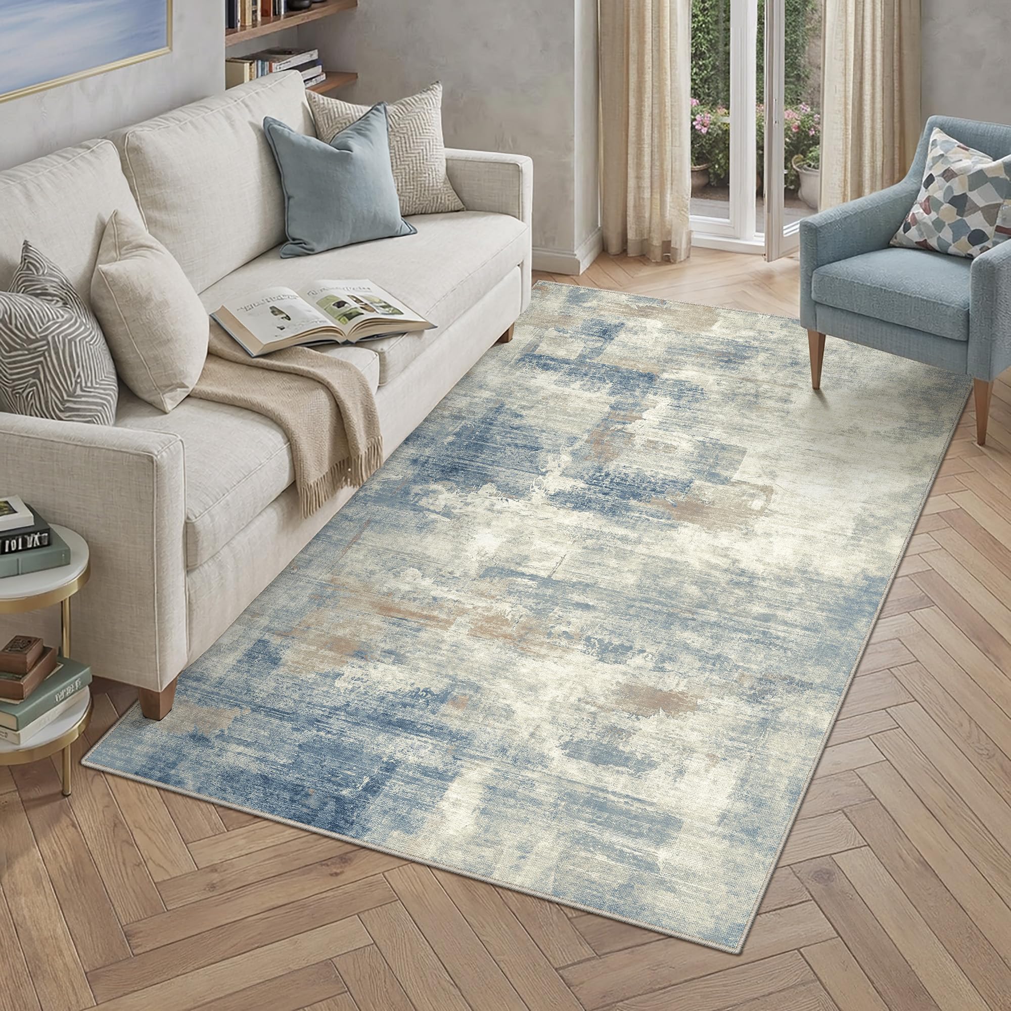 PureCozy Rugs Living Room Rug 160x230cm Blue Brown Washable — image 1