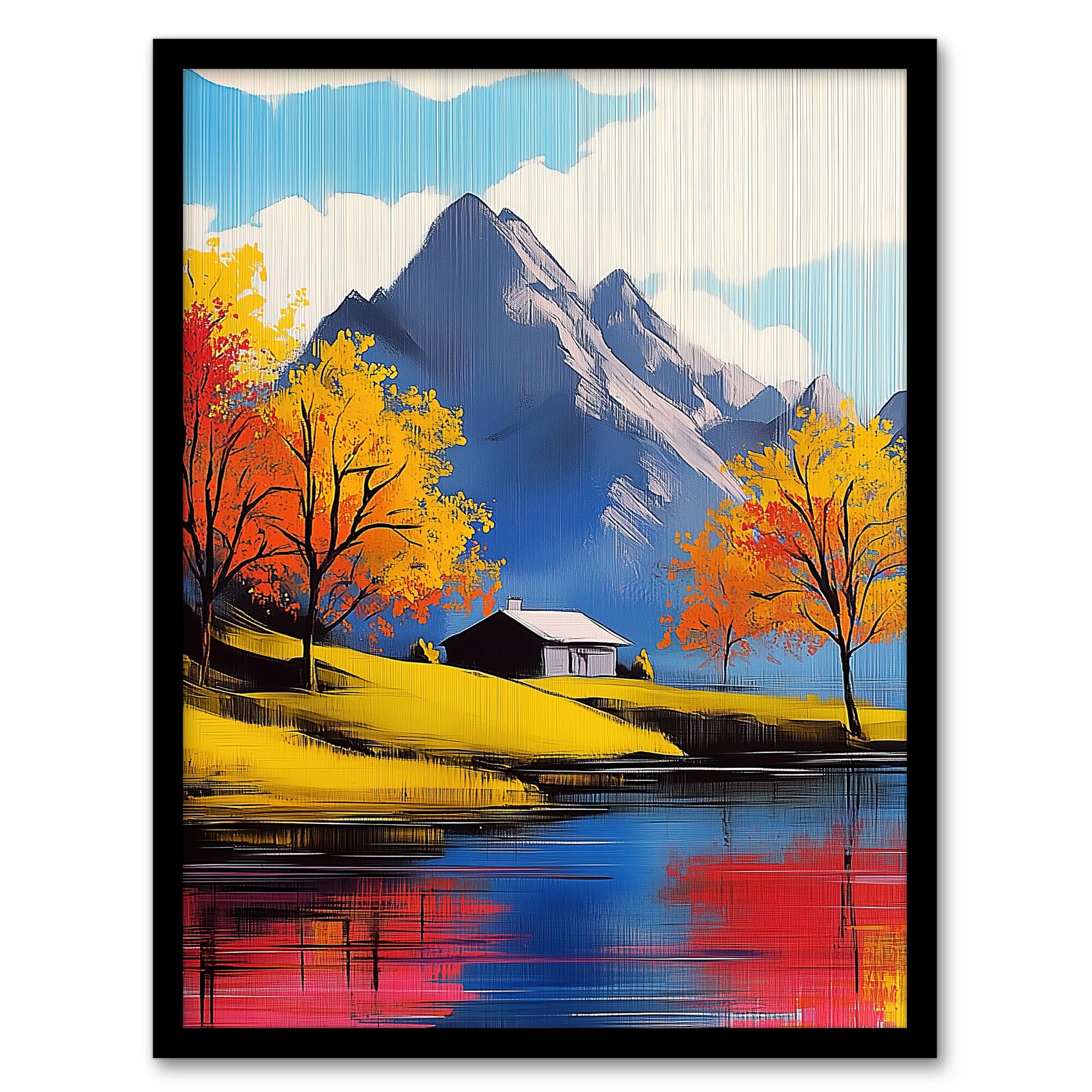 Artery8 Lakehouse Cottage Mountain Lake Autumn Landscape Wall Art PrintA4 Size from B&Q