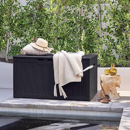 Miniatura 2 de Devoko Caja de resina de 30 galones para interiores y exteriores, caja de almacenamiento impermeable para patio, piscina, accesorios de