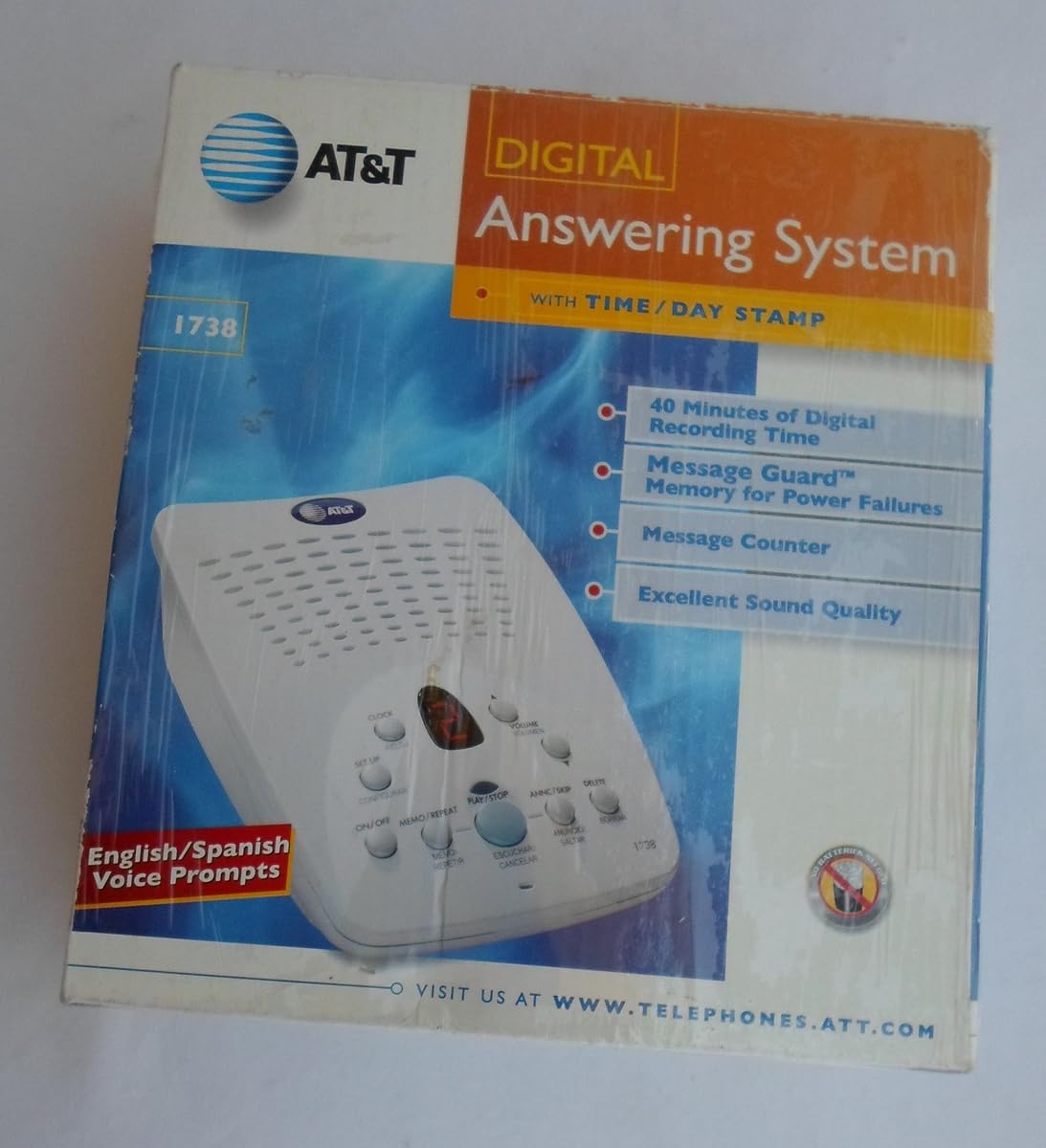 AT&T 1738 Sistema de contestadora digital de 40 minutos con sello de hora/día